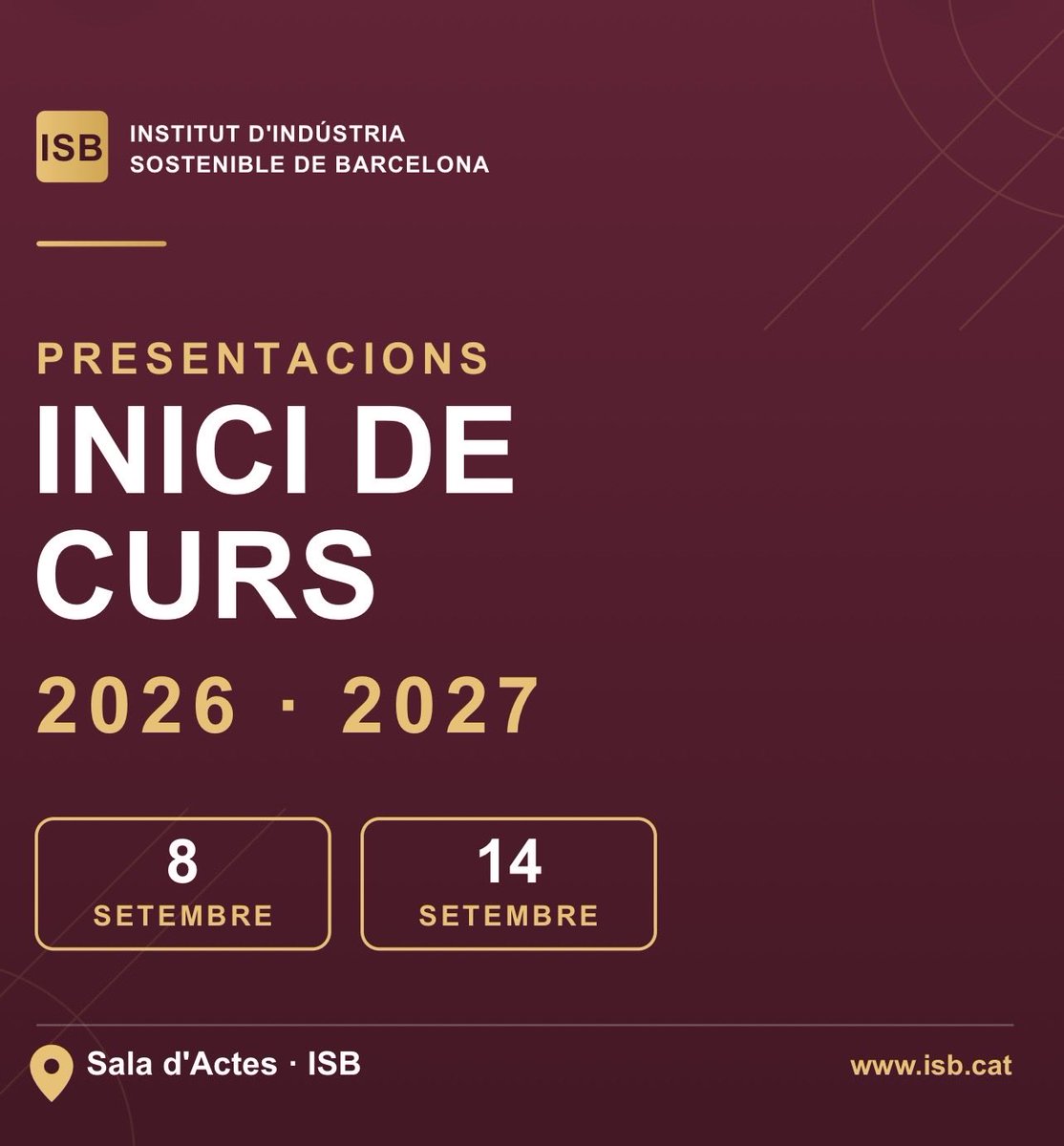 institutISB's tweet photo. 🎓 Comença el curs 2026-2027 a l’ISB!
📅 8 i 14 de setembre: presentacions d’inici de curs (CFGB, IFE, CFGM, CFGS i PFI) a la Sala d’Actes.
Consulta l’horari que et toca 👇
https://t.co/gLJjNrt1j4
#FP #ISB
@consorciedubcn https://t.co/XL2C6Nv26j