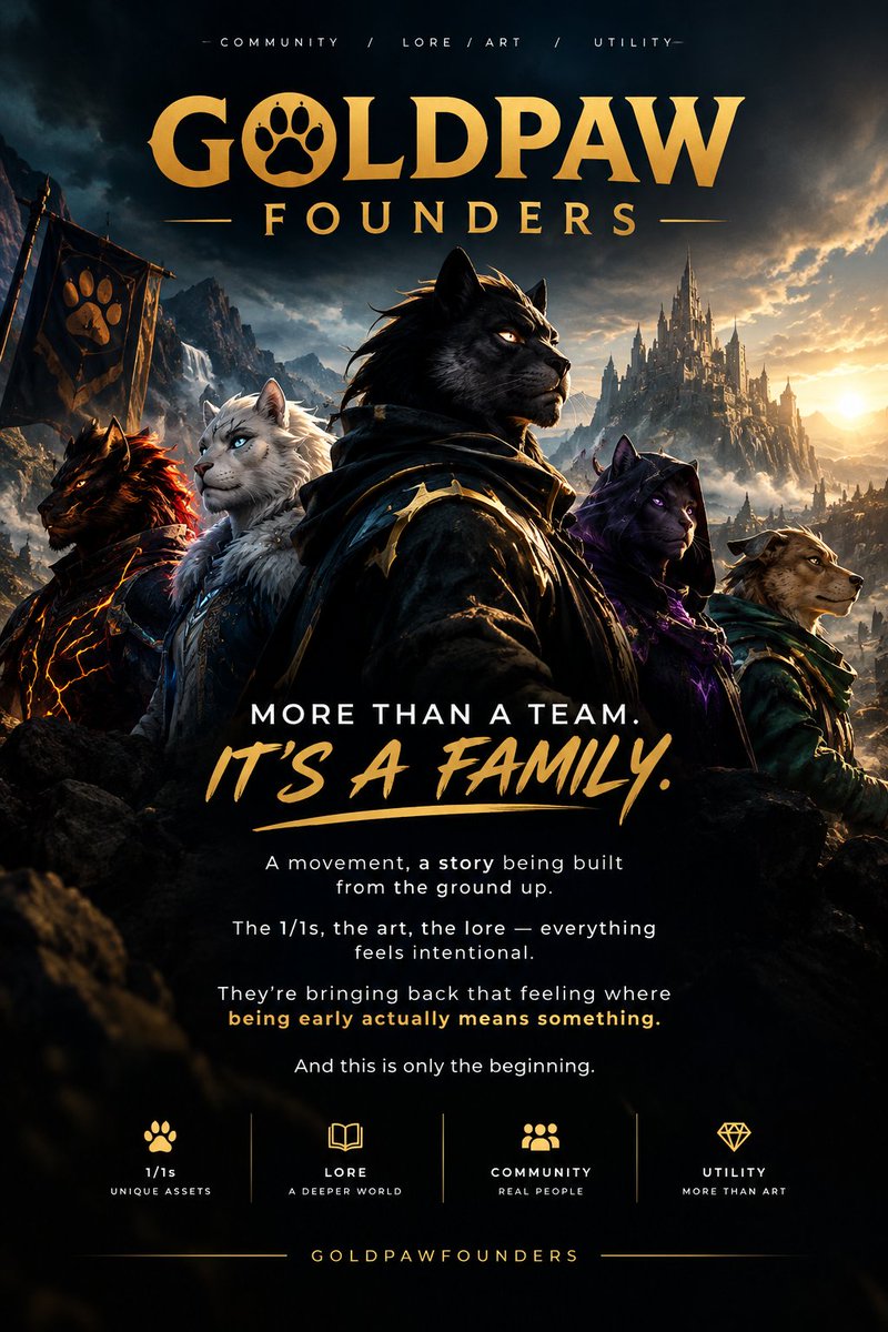 raidensanpai's tweet photo. #GoldpawFounders is more than a team.

It’s a family, a movement, and a story being built from the ground up.

The 1/1s, the art, the lore  everything feels intentional.

They’re bringing back that feeling where being early actually means something.
https://t.co/Z1dVtAmzuu https://t.co/Lctm0arnoo