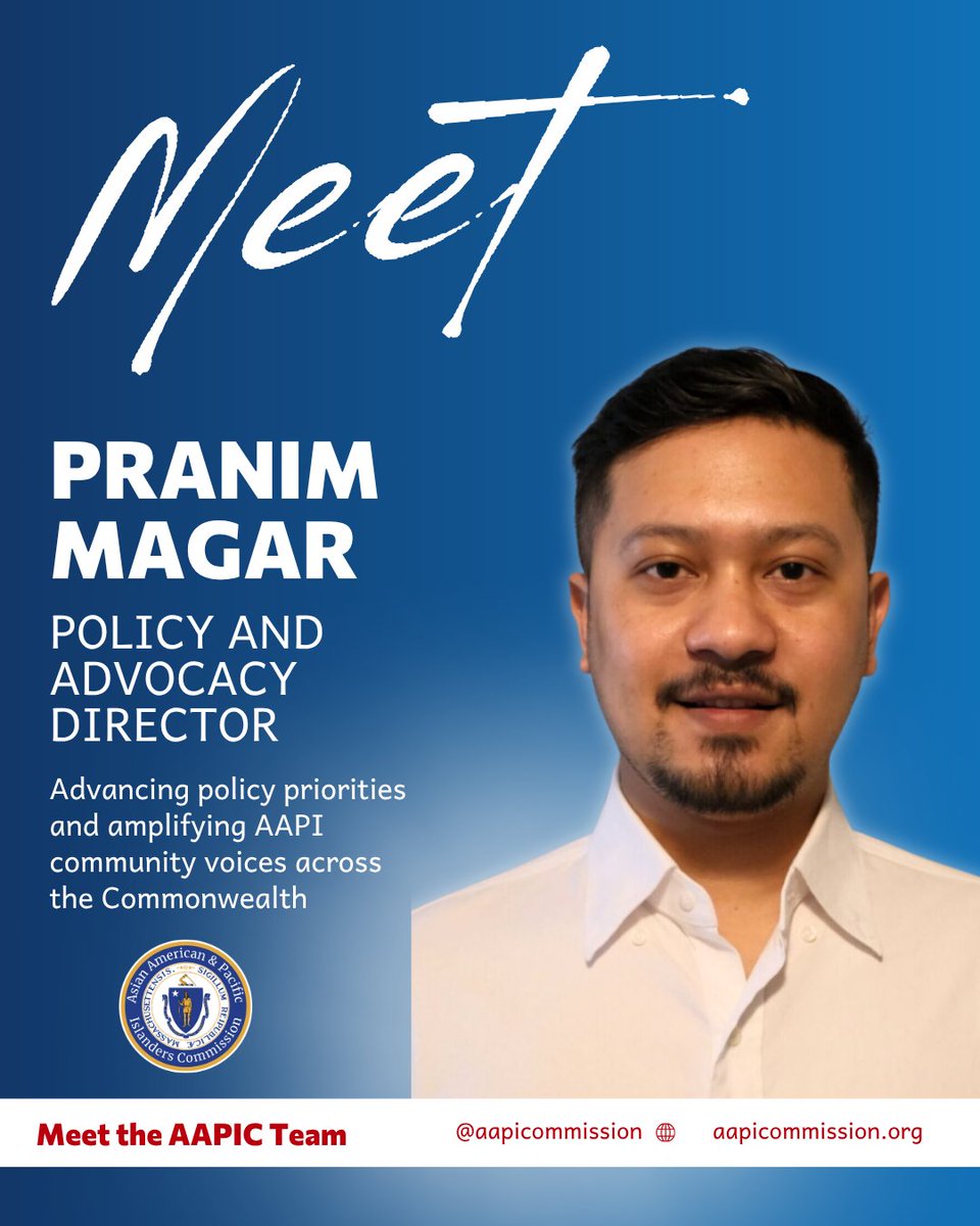 AAPICommission's tweet photo. Meet Pranim Magar, our Policy and Advocacy Director.
Pranim leads our policy and advocacy work, connecting AAPI community priorities with policymakers, agencies, and institutions across the Commonwealth.
#AAPI #AAPICommission #Massachusetts https://t.co/XUEau6kePA