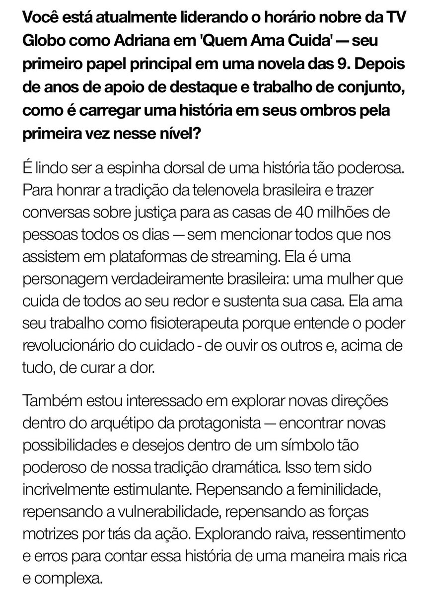 acervopedriana's tweet photo. “Como Adriana em #QuemAmaCuida, Colin está fazendo mais do que ancorar um sucesso. Ela está renegociando o que uma protagonista pode ser […]” 

entrevista com Letícia Colin para revista Schön! Magazine https://t.co/9dnHm1W66Z