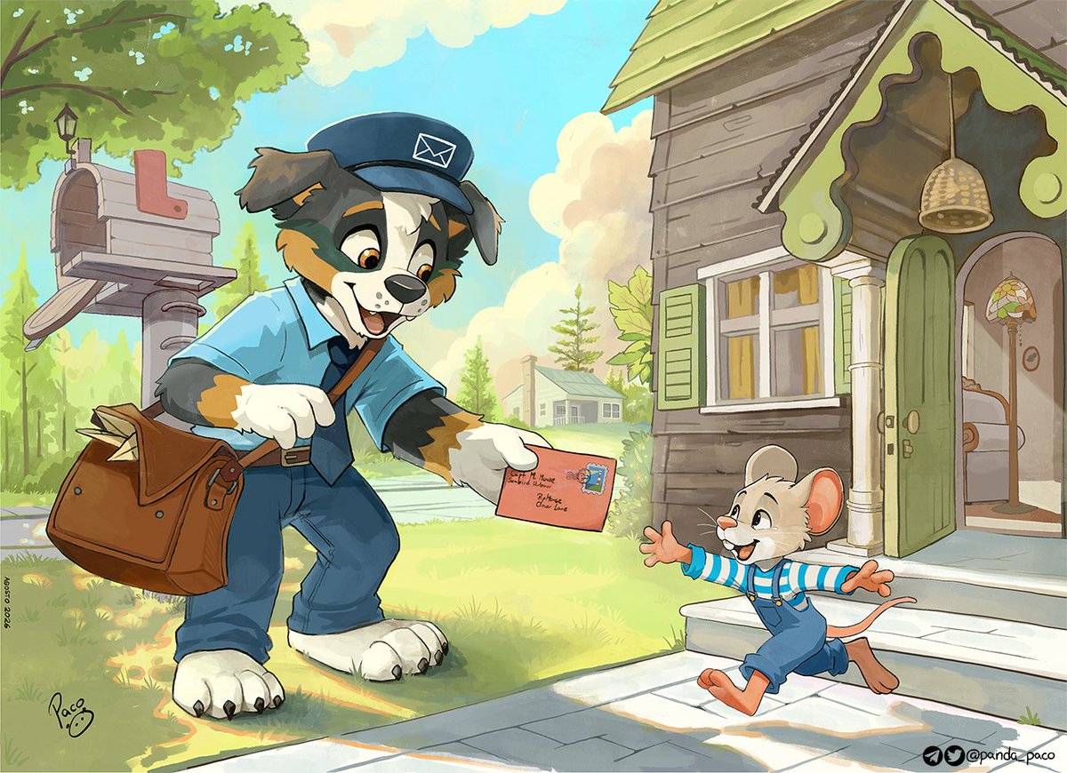 panda_paco's tweet photo. Sonny usually leaves the mail and moves on to the next house, but this time, a little someone is already waiting for him. He has no idea what's inside the envelope, or how long this little guy has been waiting for what seems like good news.

Picture for @The_SonnyD https://t.co/pQZZoAytdb