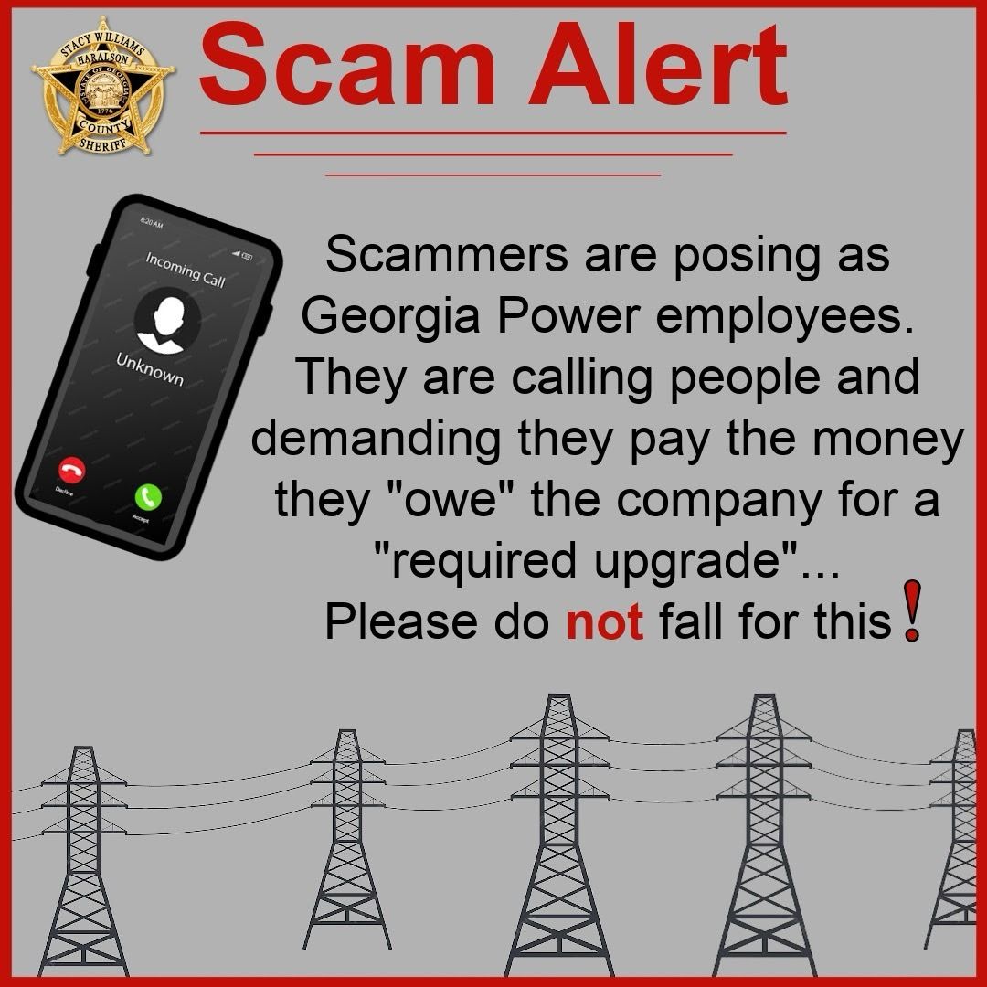 HaralsonSheriff's tweet photo. Beware of scammers posing as power companies! If you receive a phone call like this, hang up and call the official power company’s line.
#ScamAlert
#DontFallForIt
#OutsmartScammers
#HCSO https://t.co/HEiGSAHDVo