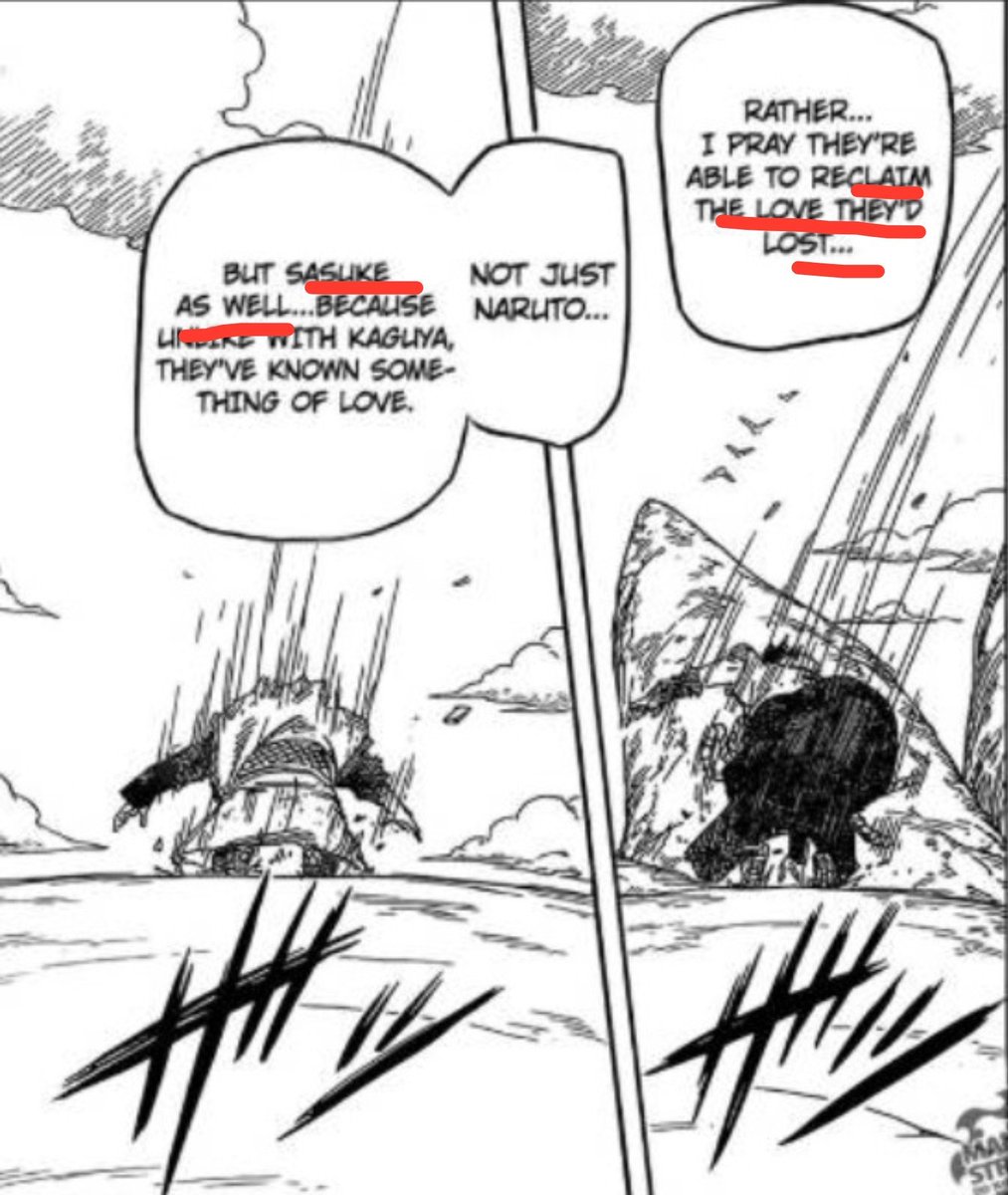 Nayantharaa0's tweet photo. Hagoromo's monologue in respect Sasuke: 
"Love transformed to hate." panel fixating on Sakura
"..reclaim the love they lost, not just Naruto as well as Sasuke."

Emphasizing that Love for Sasuke has always been Sakura, hatred will dissolve &amp; her love will come back to him again. https://t.co/dCok69okw4