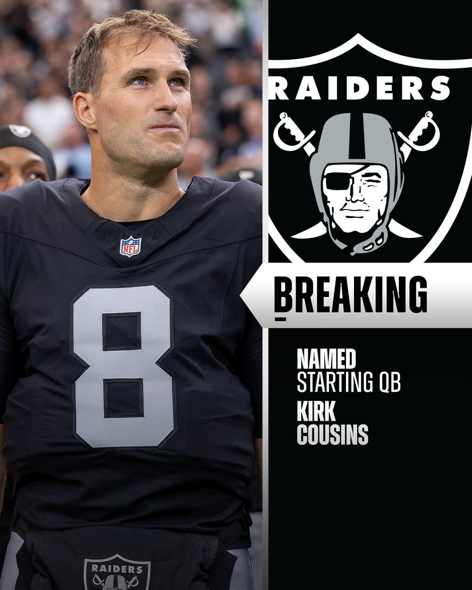 NFL's tweet photo. Raiders name Kirk Cousins as the starting QB for Week 1. https://t.co/ANjhjLsPvj
