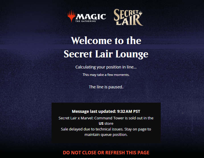 misc_mtg's tweet photo. MSCHFのsecretlairにも先着でアベンジャーズタワーついてたのか、全然良いキュー取れない

なんか鯖落ちしてるし https://t.co/WSx6qBwtYR