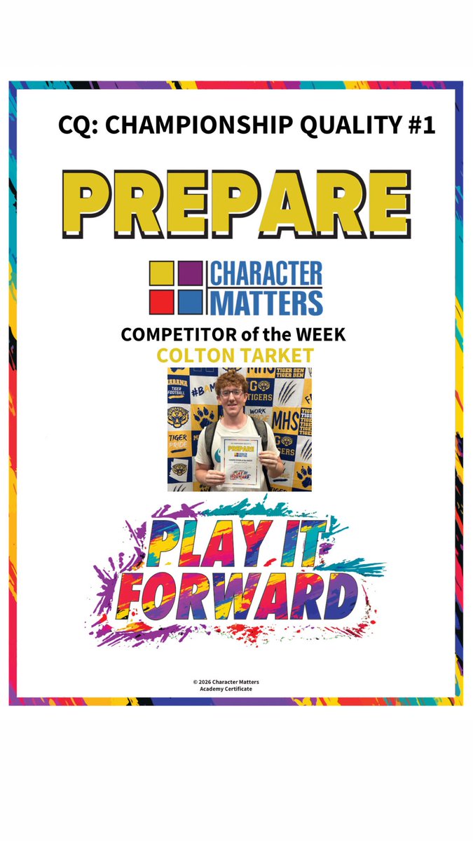 MaranaAthletics's tweet photo. Wanted to highlight the student athletes that best represented the “Character Matters” competitor of the week. Congrats to these guys for exemplifying “Prepare” in week 1.

#tigerpride #fightformarana #mhstigers #maranaschools @MaranaSchools @MaranaFB https://t.co/pAbwVvos9X