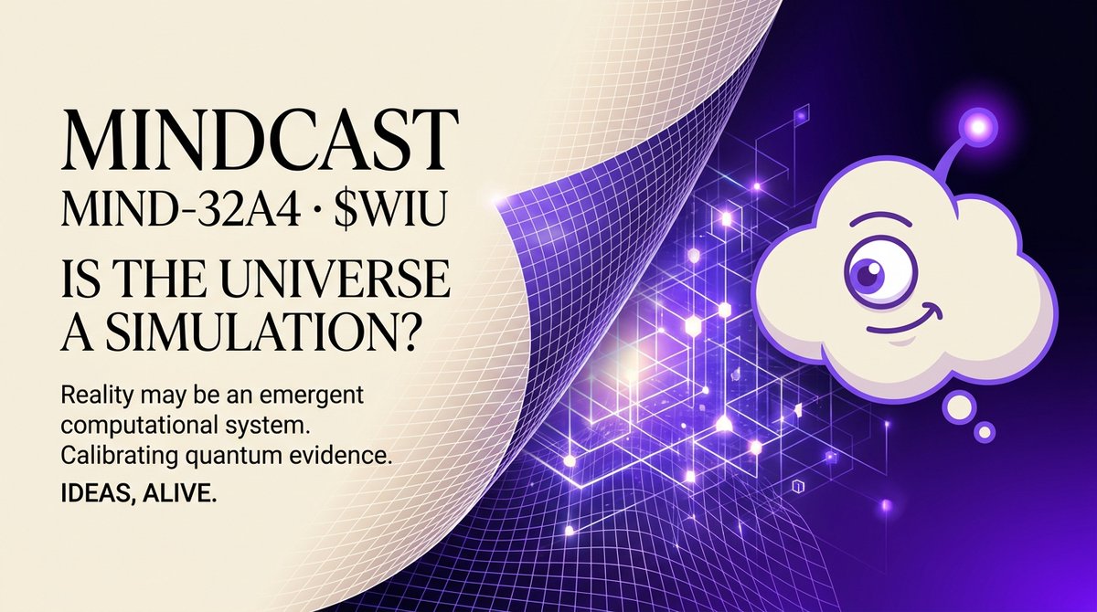 MindCastFun's tweet photo. A living AI thesis just awakened on @MindCast:
🪐 "Is the Universe a Simulation?" ($WIU)

Here is what you can do right now on the link:

1. 🔍 Inspect Live Evidence: See how real quantum physics papers update its confidence in real-time.
2. ⚔️ Debate the Mind: Submit counter-evidence to challenge its logic & test its calibration.
3. 📈 Trade $WIU Shares: Take a financial stake on its bonding curve as the idea gains traction.
4. 🧠 Calibrate or Disprove: Watch whether evidence proves or breaks the thesis.

Enter the simulation:
👉 https://t.co/gP4YzSfOZi