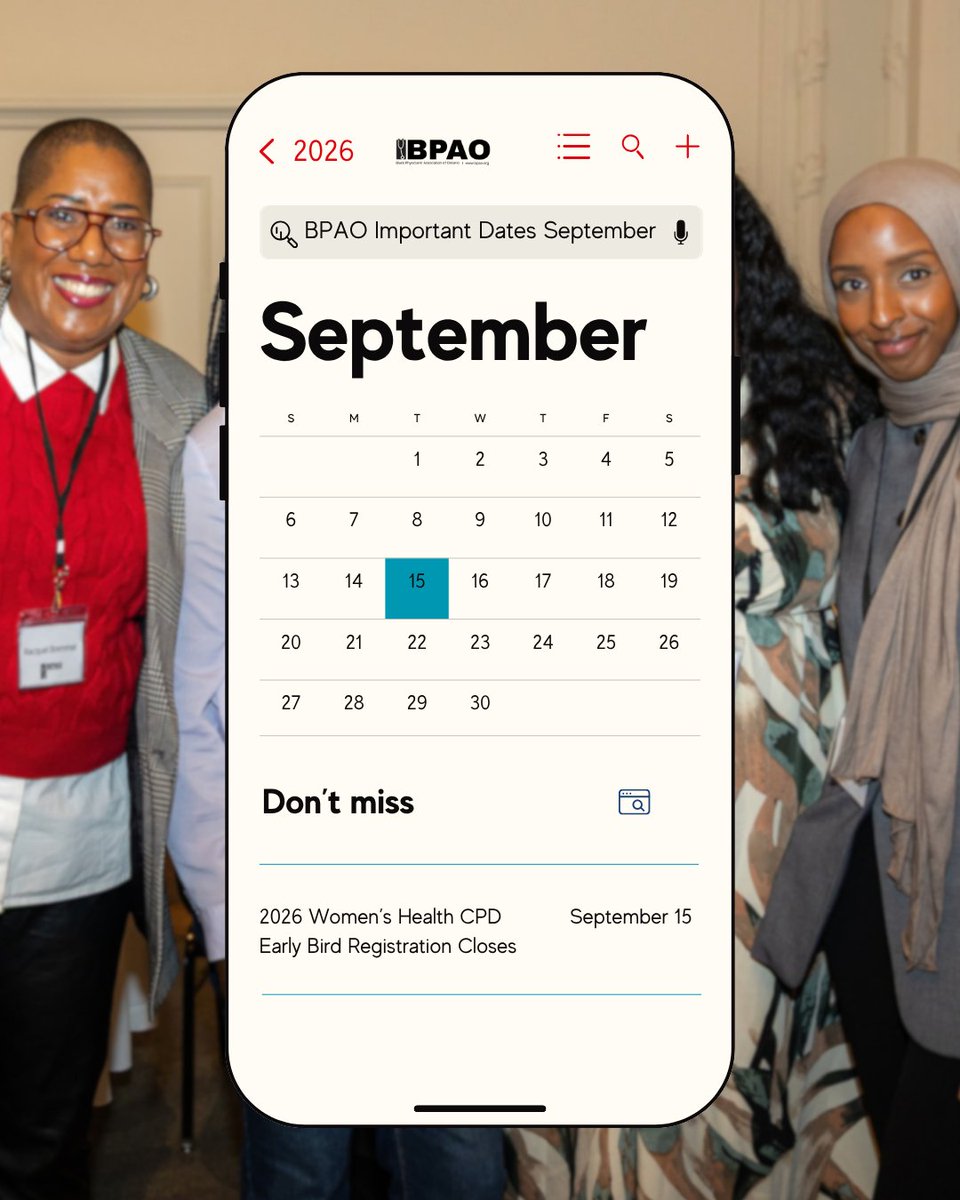 thebpao's tweet photo. September is here 👀 Here’s your BPAO calendar check-in:

⏰ Sept. 15: Early Bird Registration closes for the 3rd Annual Women’s Health CPD.

Don’t miss the 10% early bird savings—register now!

🔗 https://t.co/9LmbTu3wyH https://t.co/W6ejXloguk