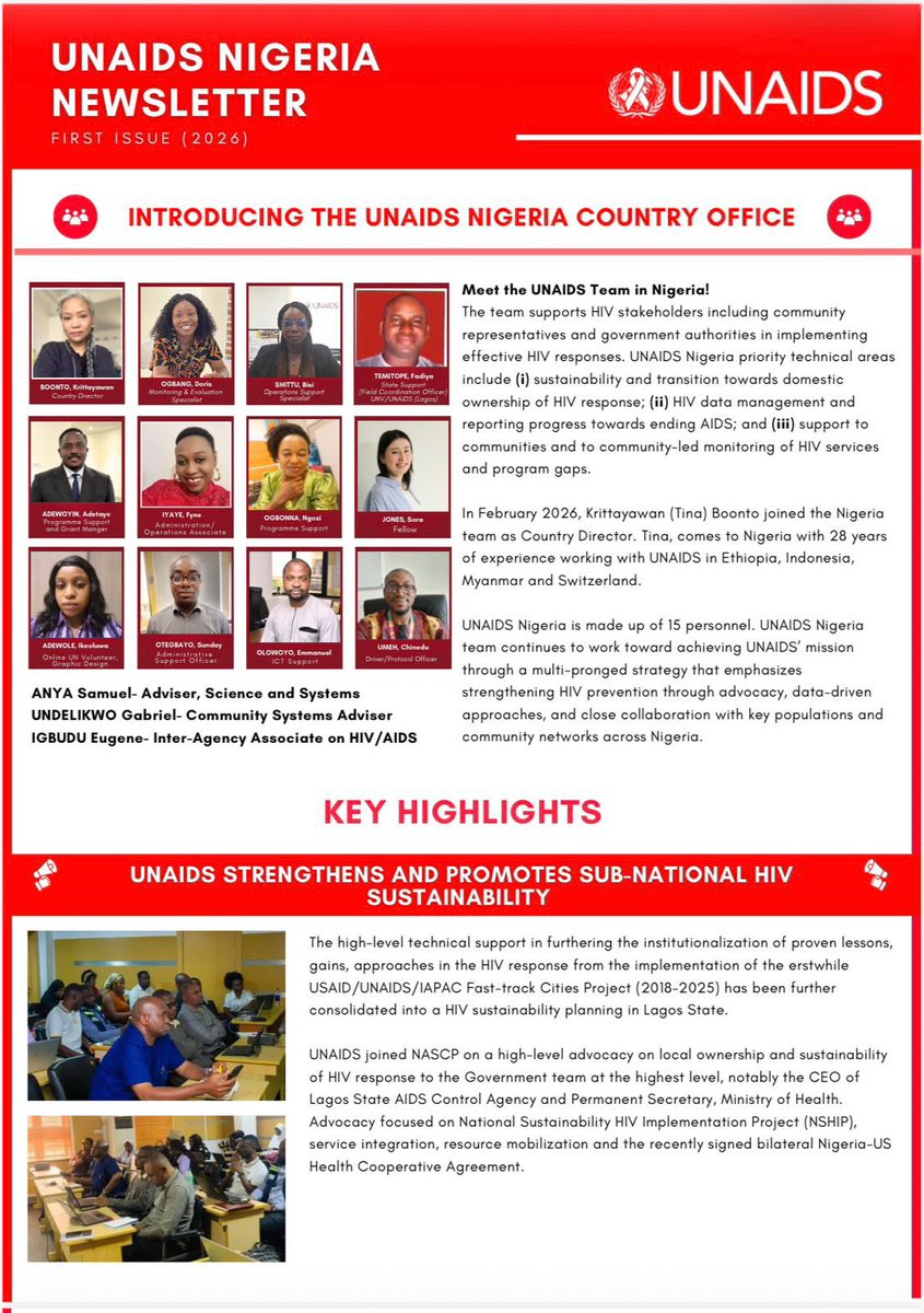 UnaidsNigeria's tweet photo. UNAIDS Nigeria Newsletter - First edition:
Catch the latest updates, insights, and stories from UNAIDS Nigeria in the newest newsletter.
#UNAIDS #HIV #Nigeria #EndAIDS https://t.co/xl7D52jpLg
