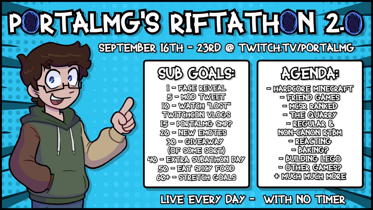 Portal_MG's tweet photo. The Riftathon is Back for Round 2✌💙🌌

From September 16th to the 23rd I'll be live every single day just without the usual Subathon Timer⏱

I have a bunch of cool stuff planned for this and some little incentives to keep things interesting I hope to see you there💙😄 https://t.co/qLpNf41KE1