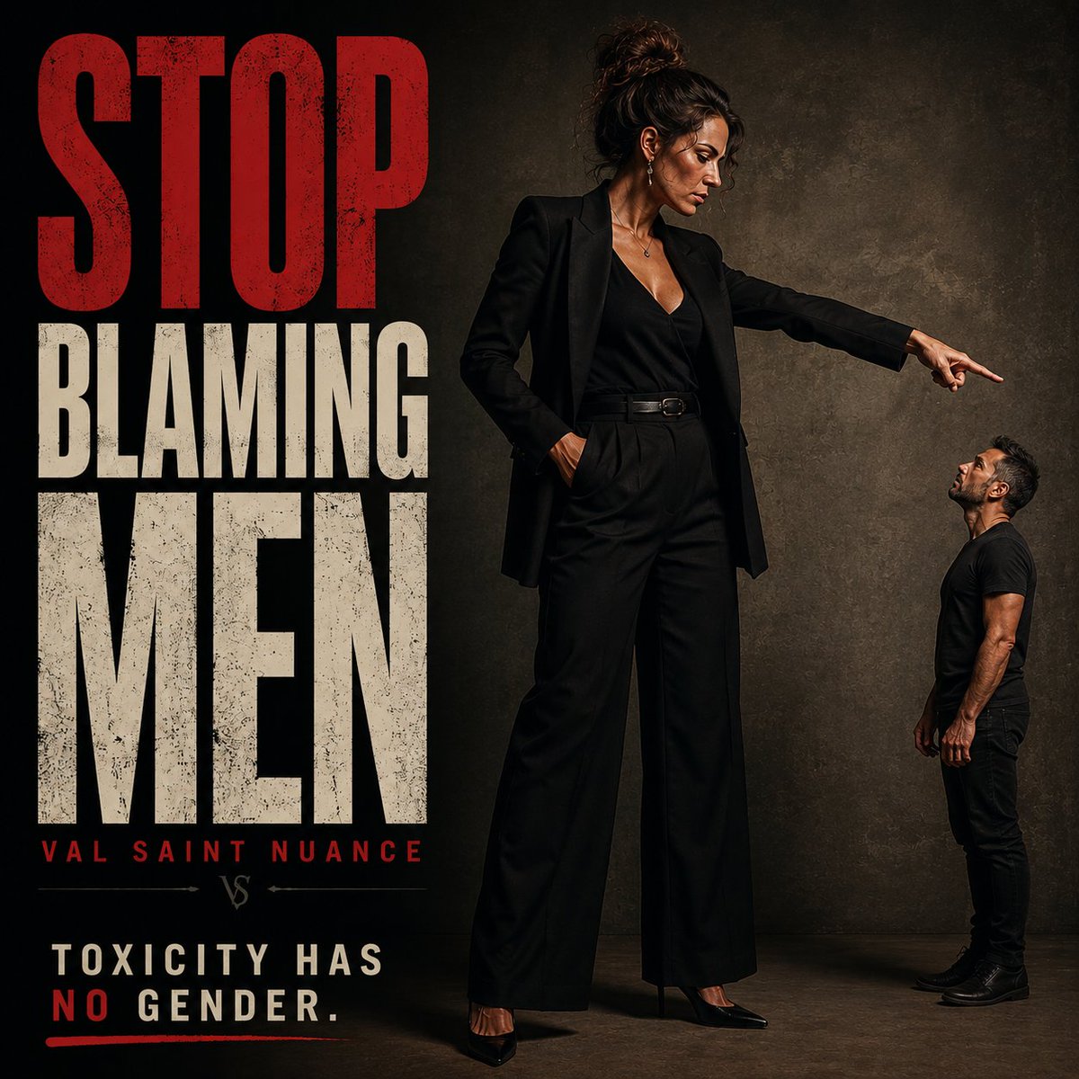 Transstepmom's tweet photo. If empowerment requires men to be blamed, diminished or excluded, is it still empowerment?

STOP BLAMING MEN
Coming soon on spotify &amp; Youtube by Val Saint Nuance.

#OpenDebateByValerie #ValSaintNuance #Equality #Accountability

@roel_bael https://t.co/MKRkqwJMw5
