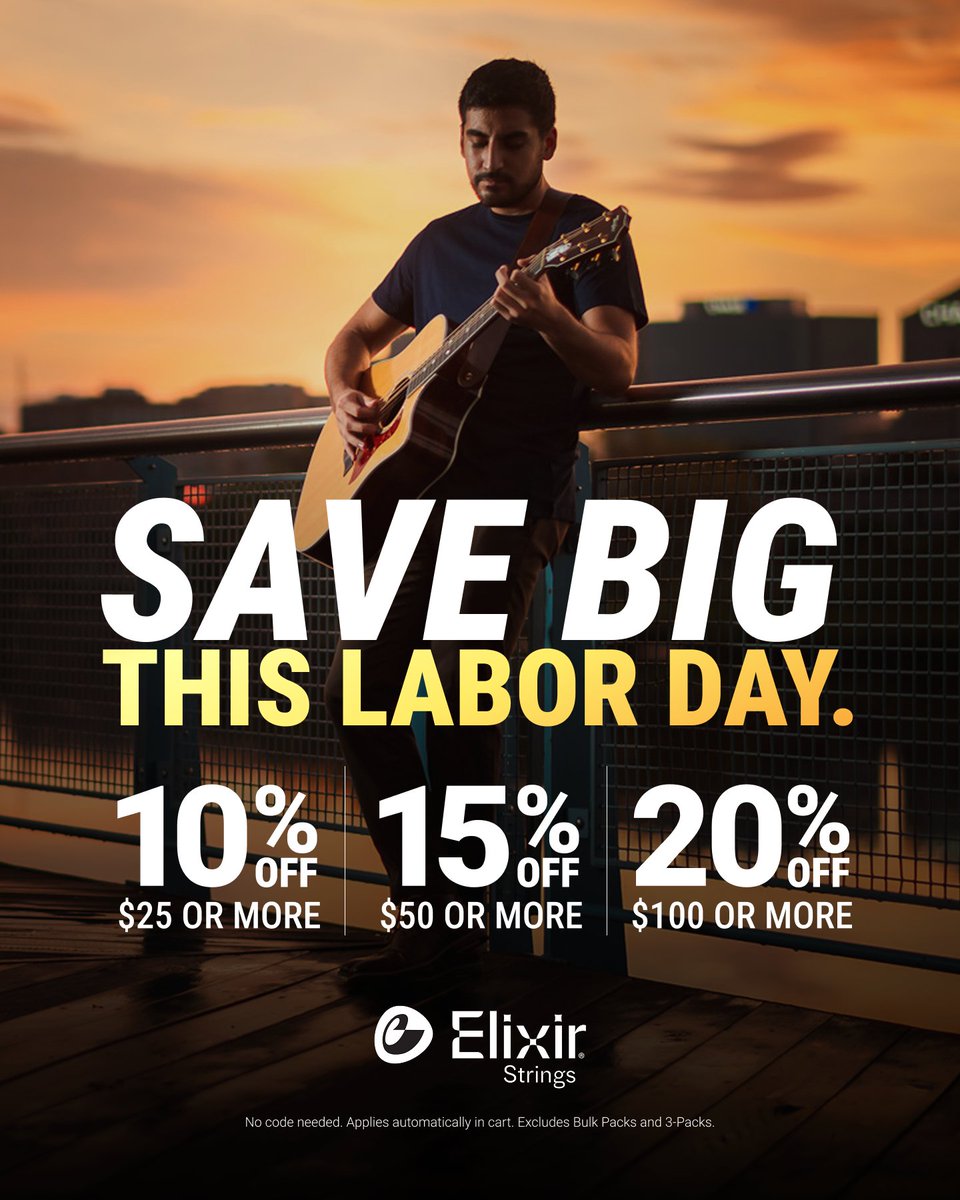 ElixirStrings's tweet photo. Labor Day Sale Starts Now, up to 20% off!

Spend More. Save More. Discount applies automatically at checkout. Shop https://t.co/7ZM43AK1uP

Exclusions apply. https://t.co/VYQOLUIvlq