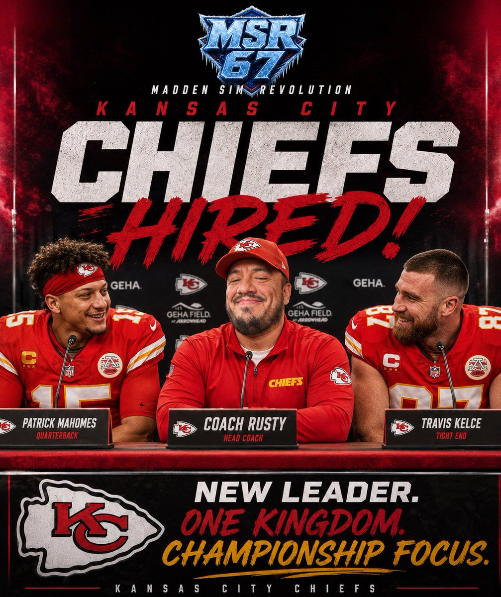 MSR_RUSTY's tweet photo. A new chapter begins in Kansas City… 🏹

I am excited to take over the Chiefs and get to work with this group.

MSR Season 67 is about to begin, and we’re ready to start this new cycle!  🔥

#ChiefsKingdom | #MSR67 | #Madden27 https://t.co/ba2Xlx5Wja