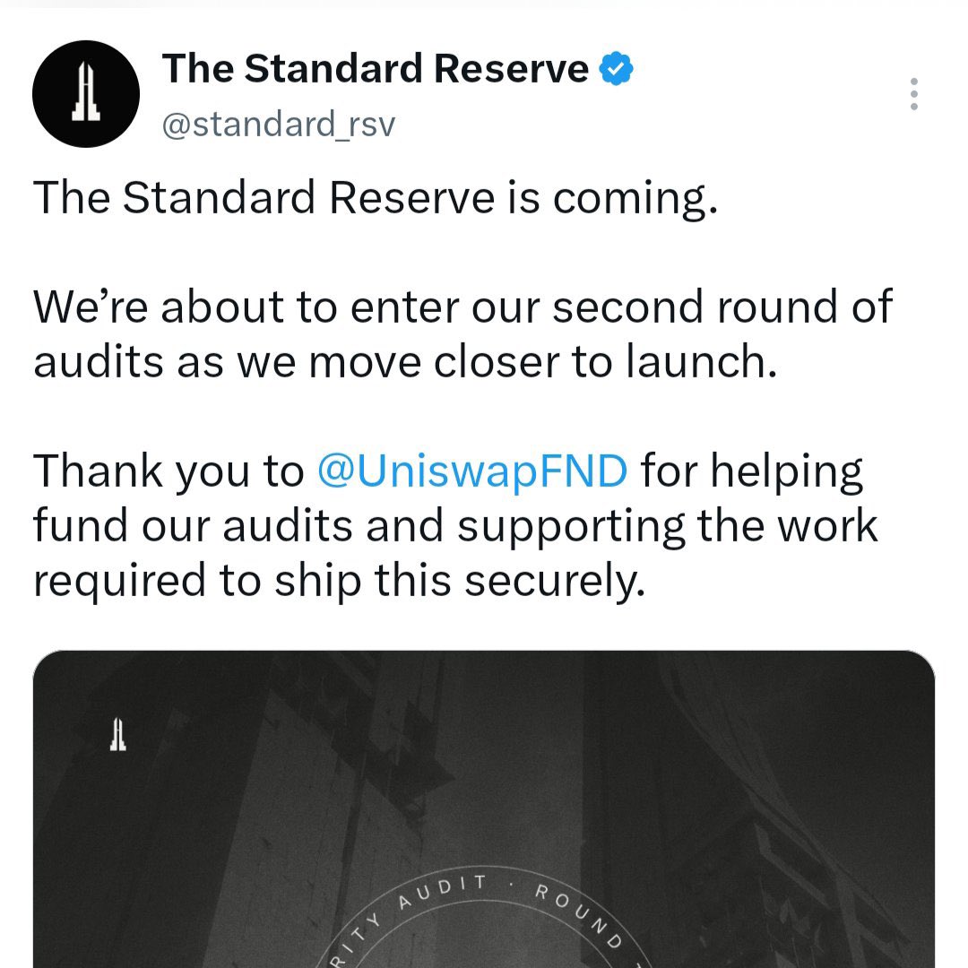 sucre2703's tweet photo. 👀So Uniswap is funding the Audits of @standard_rsv

🤔Do definitely not a casual project https://t.co/oczuSiZ89C