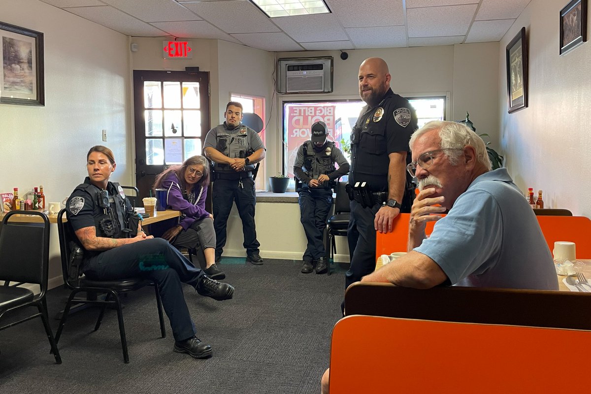 FortLuptonPD's tweet photo. Nothing beats coffee, donuts, and great conversation at the local diner. Thank you to the residents who joined us at the Breakfast Inn this morning for Coffee with a Cop! We’ll continue hosting these events on the first Wednesday of every month from 8–9 a.m. See you next time! https://t.co/g4KqktrYCg