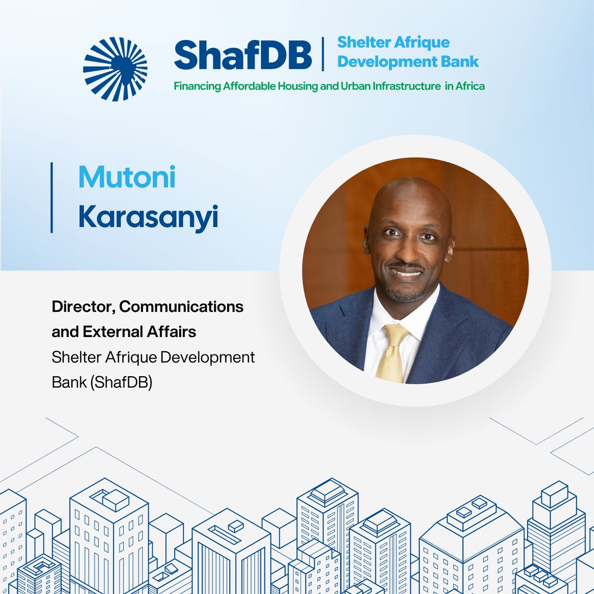 ShelterAfrique's tweet photo. We are proud to welcome Mr. @Karasanyi to the @ShelterAfrique Development Bank (ShafDB) family.

Mutoni brings over 16 years of experience designing and leading communications initiatives across the World Bank Group and other complex global organizations. He has a proven track record of supporting senior executives with messaging strategy, thought leadership, executive narratives, stakeholder engagement, and corporate communications.

Most recently, Mutoni served as the Managing Editor of the World Bank Group intranet homepage. His expertise lies in translating complex institutional priorities into clear, compelling stories that strengthen organizational alignment, amplify executive voice, and build credibility with diverse audiences. A Rwandan national, Mutoni holds an MBA as well as a bachelor’s degree in film studies and political science from Boston College.