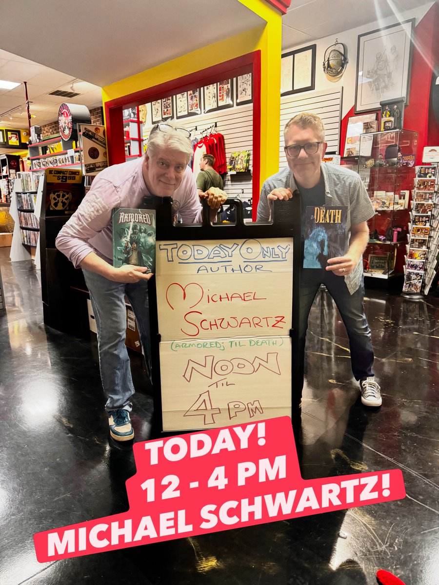 The_SecretStash's tweet photo. TODAY! Come meet this super creator, Michael Schwartz! Screenwriter and comics author - Michael’s an auteur who will delight your creator-senses and deliver some cool, collectible books into your hands! More bio info at: https://www.thesecretstashonline/events. Excelsior! https://t.co/CDKlh1XE4n
