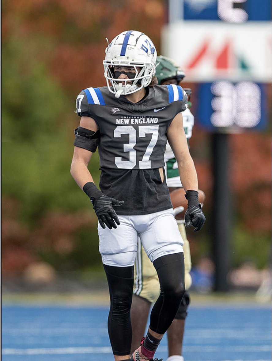 NFFNetwork's tweet photo. Congrats to All-CNE defensive back Spencer Sherck, the University of New England's nominee for the 2026 #CampbellTrophy! #STG #FTF 🌩️ https://t.co/WpjS2QTDR0