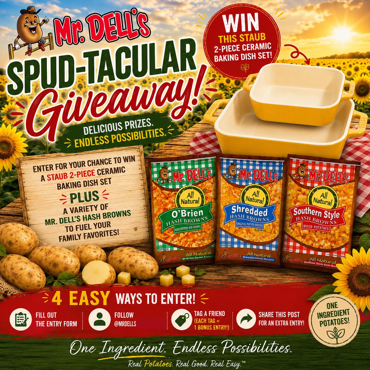 MrDellsTweets's tweet photo. 🥔🌻 SPUD-TACULAR GIVEAWAY!
WIN a STAUB 2-Piece Ceramic Baking Dish Set + Mr. Dell’s Hash Browns! 🎁 Enter: https://t.co/S1uRm2NrXL

✅ Follow 
@MrDellsTweets

✅ Tag friends for bonus entries
✅ Share for an extra entry

U.S. 18+. No purchase necessary. #MrDells #Giveaway https://t.co/aNXzADWvLd