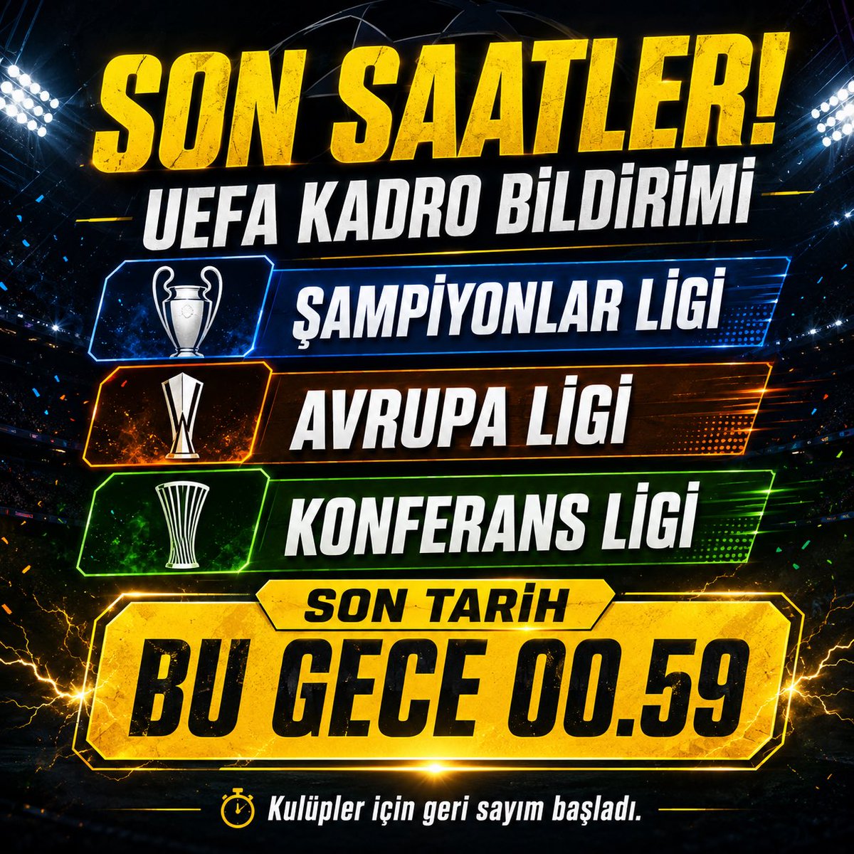 Snoyunu's tweet photo. AVRUPA’DA KADRO İÇİN SON SAATLER!

#şampiyonlarligi #avrupaligi #konferansligi https://t.co/4NVO0x1gta