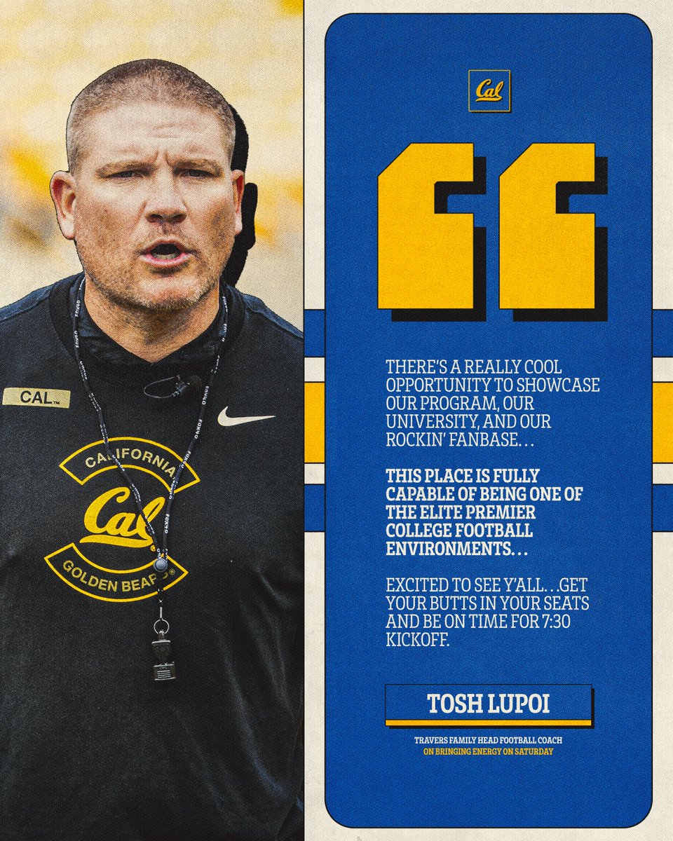CalFootball's tweet photo. Be there. Be loud. 🗣️

#GoBears https://t.co/lxxukDZGxC