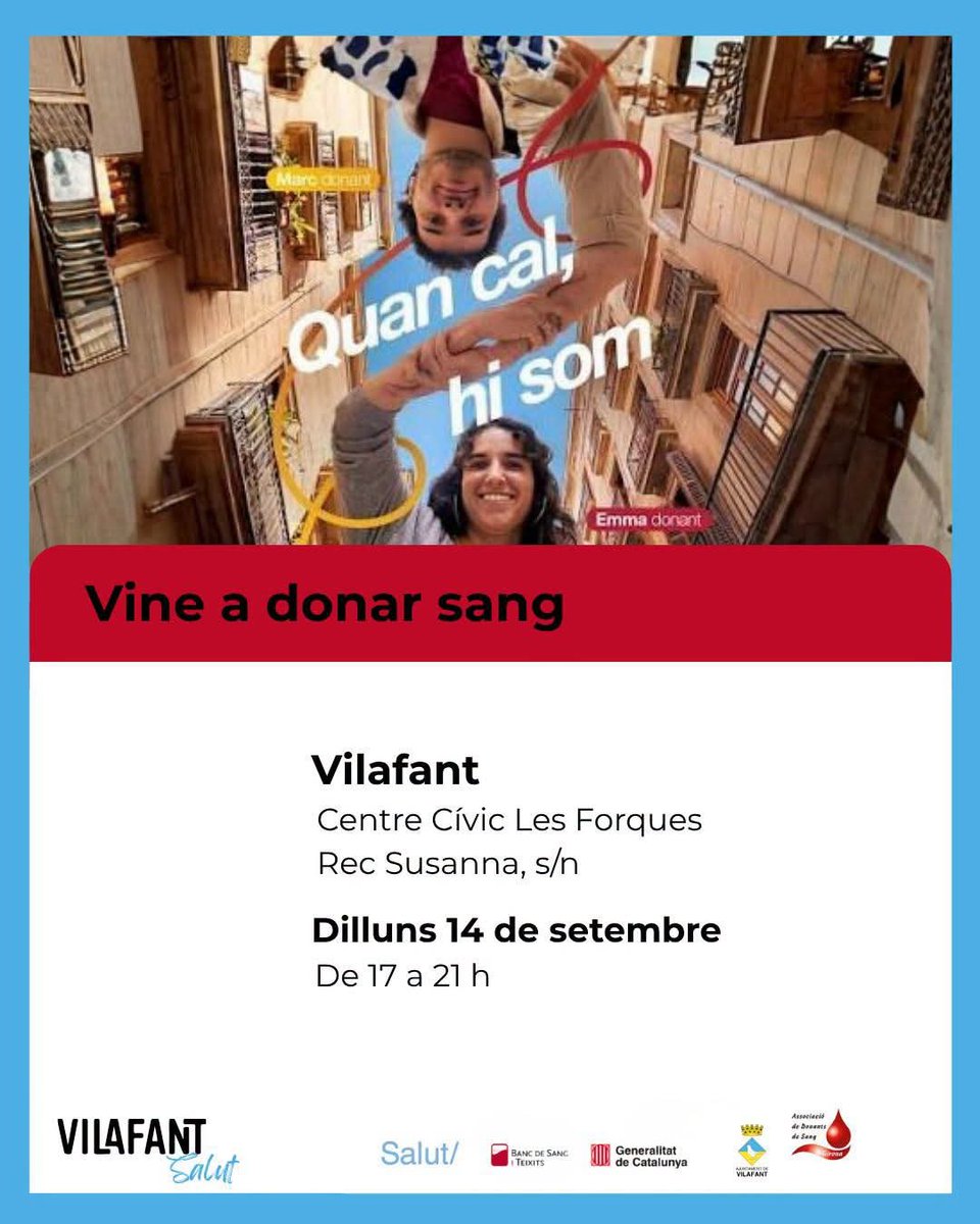 AvpcVilafant's tweet photo. Dona sang a #Vilafant! 
El proper 14 de setembre donació al Centre Cívic de les Forques, demostrem que som solidaris, donem el millor de nosaltres. 
@donarsangvilafant @donarsang
@AjVilafant 
#vilafant https://t.co/RSe3h4f6XJ