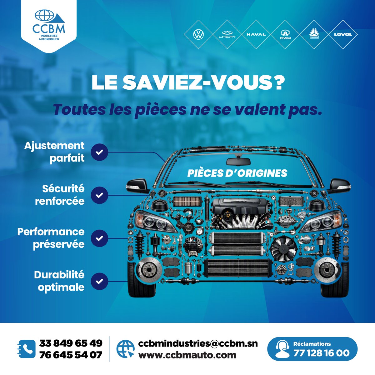 ccbmind's tweet photo. 💡 𝐋𝐄 𝐒𝐀𝐕𝐈𝐄𝐙-𝐕𝐎𝐔𝐒 ?

Une 𝐩𝐢𝐞̀𝐜𝐞 𝐝'𝐨𝐫𝐢𝐠𝐢𝐧𝐞 est conçue selon les spécifications du constructeur de votre véhicule. Elle est identique à celle montée sur votre véhicule en usine, ce qui garantit une 𝐜𝐨𝐦𝐩𝐚𝐭𝐢𝐛𝐢𝐥𝐢𝐭𝐞́ 𝐩𝐚𝐫𝐟𝐚𝐢𝐭𝐞, une 𝐦𝐞𝐢𝐥𝐥𝐞𝐮𝐫𝐞 𝐟𝐢𝐚𝐛𝐢𝐥𝐢𝐭𝐞́ et le 𝐦𝐚𝐢𝐧𝐭𝐢𝐞𝐧 𝐝𝐞𝐬 𝐩𝐞𝐫𝐟𝐨𝐫𝐦𝐚𝐧𝐜𝐞𝐬. 

Chez CCBM Industries Automobiles, nous utilisons des pièces d'origine pour assurer un entretien et des réparations conformes aux exigences des constructeurs de nos marques.

🚘 Prenez soin de votre véhicule avec des pièces conçues spécialement pour lui.
📍 Rendez-vous dans nos ateliers pour un entretien en toute confiance.

#CCBM #ServiceAprèsVente #PiècesDOrigine #EntretienAutomobile #SAVAuto #dakar #Volkswagen #chery #GWM #Haval #SINOTRUK #Lovol