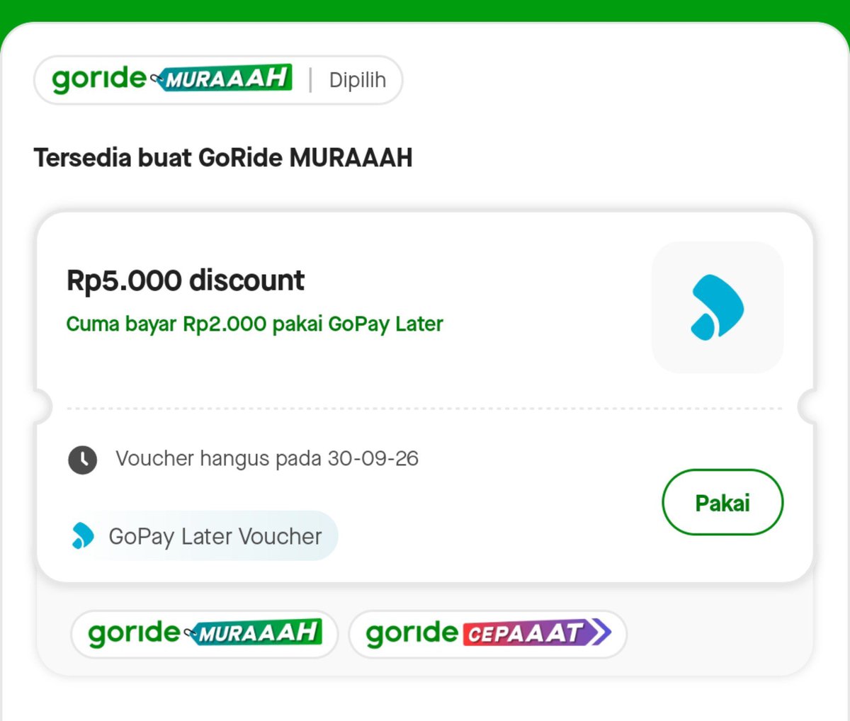 ceeransea's tweet photo. Dompet tipis, tapi agenda tetap padat? GoRide Hemat 5K siap nemenin jalan ke mana aja tanpa over budget. 😌💚

Yuk, gas pakai promonya:

🎁 Subscribe: https://t.co/TVw5hdOJes (GOJEK7AN)
🎁 Referral: https://t.co/2SY6RQrYv3

#Gojekundip @Gojek_Semarang https://t.co/UGmLpwfzBJ