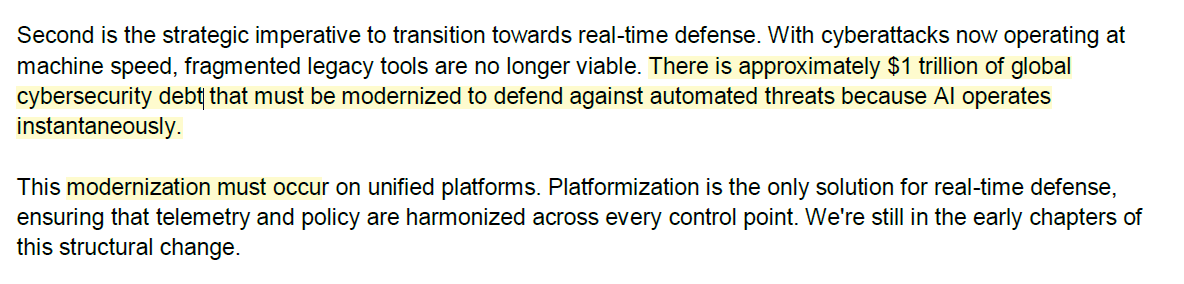 45thCap's tweet photo. $PANW call really making this point. Talk of $1 trillion in technical debt. What happens after everyone accelerates spend to address this? We're just pulling demand forward. https://t.co/j0dEMM2bG9