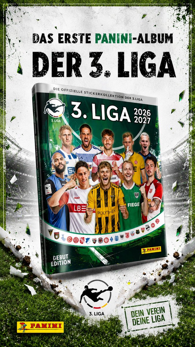 1895tiktok's tweet photo. https://t.co/o80US6BVto

Erstmals erscheint zur Saison 2026/27 eine offizielle Panini-Stickerkollektion zur 3. Liga!
➡️ Ab Oktober  ✨ 
Freut ihr euch schon aufs Sammeln, Kleben und Tauschen? 🔥
#3Liga #Panini #PaniniSticker #Stickeralbum #Fußball https://t.co/8OT8aqVTKf