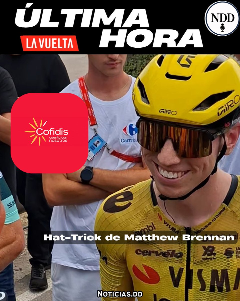 NoticiasDD_'s tweet photo. 🚴‍♂️🔥 ¡BRENNAN VUELVE A IMPONERSE EN LORCA!

🇬🇧 Matthew Brennan (Visma-Lease a Bike) ha conquistado la etapa 11 de La Vuelta 2026, entre Cartagena y Lorca, tras imponerse de nuevo en una llegada masiva.

🧵 https://t.co/ZKvstVGrqj