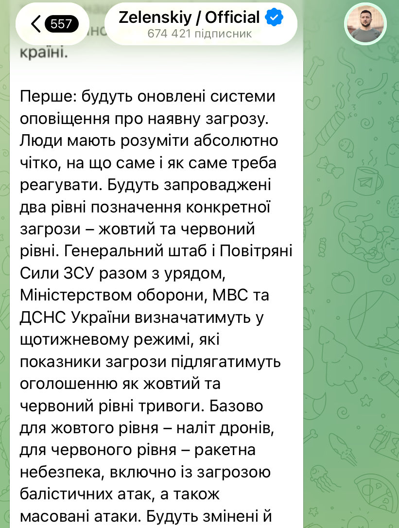 vertiporokh's tweet photo. - Підскажіть, який з��раз діє рівень загрози, жовтий чи червоний?
- Зелений.
- А це як?
- Це найвищій рівень, означає, що всьому живому пизда.
- Але ж сирени не було?
- Була в 2019, ви не хотіли слухати https://t.co/EQZcw8eQB8