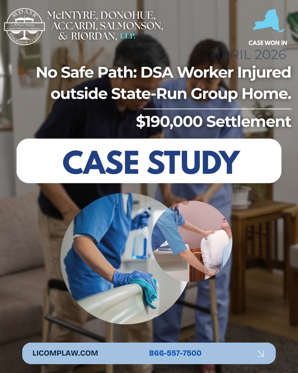 MDASRlaw's tweet photo. A DSA worker slipped on ice outside a state-run group home, suffering serious injuries. Despite insurers blaming old injuries, MDASR secured a $190K settlement + lifetime medical care. We fight for your rights! Call 866-557-7500.

#WorkersComp #LegalVictory #NYLaw #WorkInjury #NY https://t.co/VUv2M9nOde