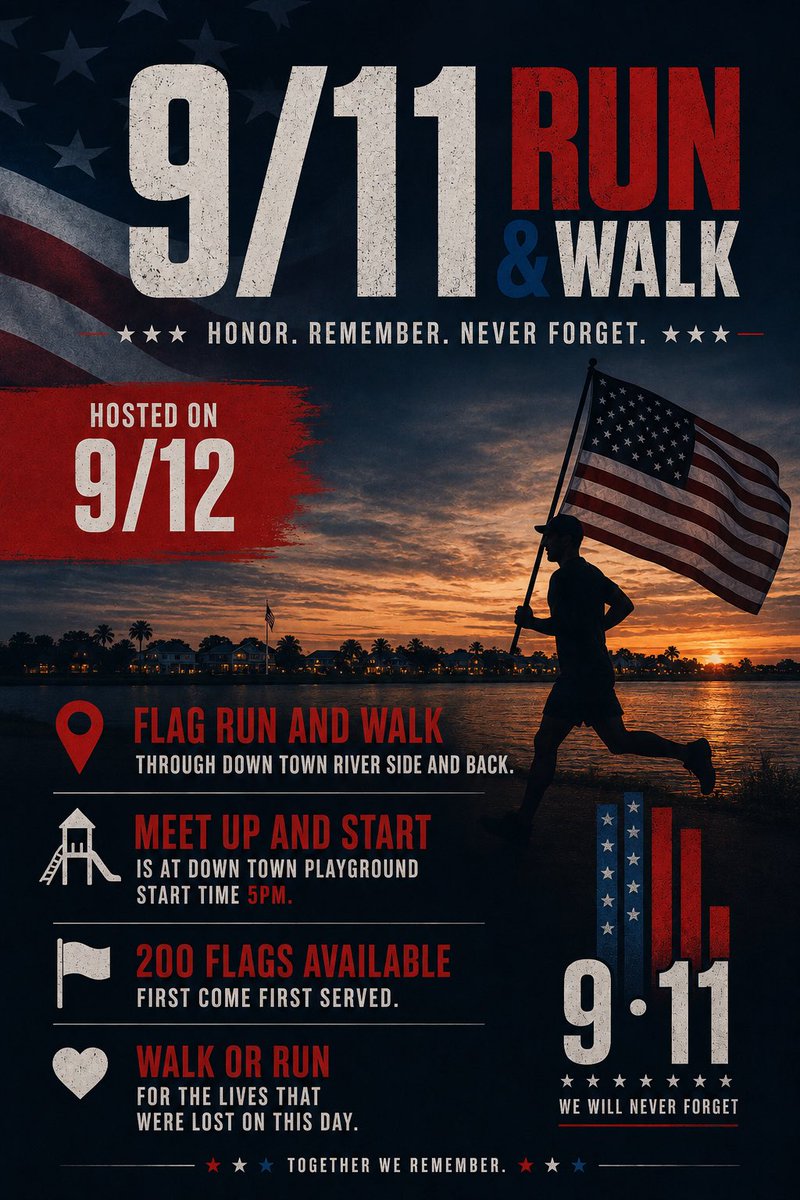 macyfrou's tweet photo. 🚨9/12 FLAG RUN/WALK @ 5pm🚨 

My amazing students at Fort Myers High School are putting on an amazing flag run/walk to honor the lives lost in 9/11! If you are in the area we would love to see you there!🇺🇸❤️⭐️ @tpusastudents https://t.co/rPGVAG15jU