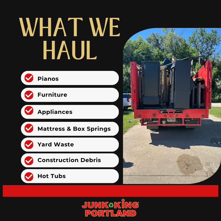 PortlandJunk's tweet photo. Pianos. Hot tubs. The fridge that died in 2019. 🛻

Furniture, mattresses, appliances, yard waste, construction debris — if two people can't carry it out, that's what our Portland truck is for.

Free estimate: (503) 549-9022

#WhatWeHaul #JunkKingPortland #JunkRemoval https://t.co/04sdZBeQXF