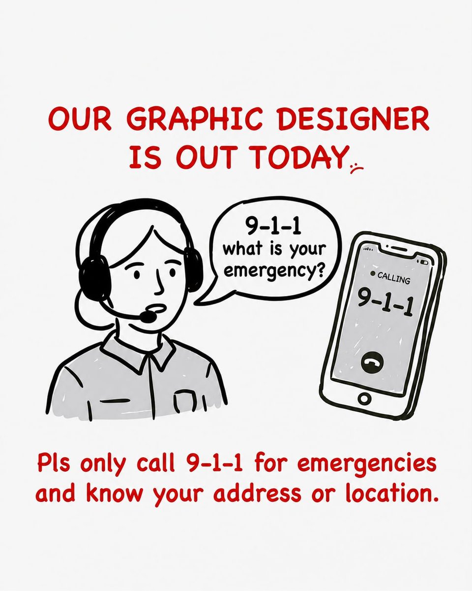 tarrant911dist's tweet photo. Even with our graphic designer out, you can still learn WHEN to call 9-1-1!
Say it with us: 👏 only 👏 in 👏 an 👏 emergency! Make sure to provide your address or location and answer all dispatcher questions! #911education #funnyposts #tarrantcounty https://t.co/hk1PN3eDWM
