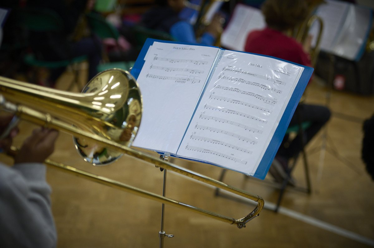 Photo of children playing in a brass band.