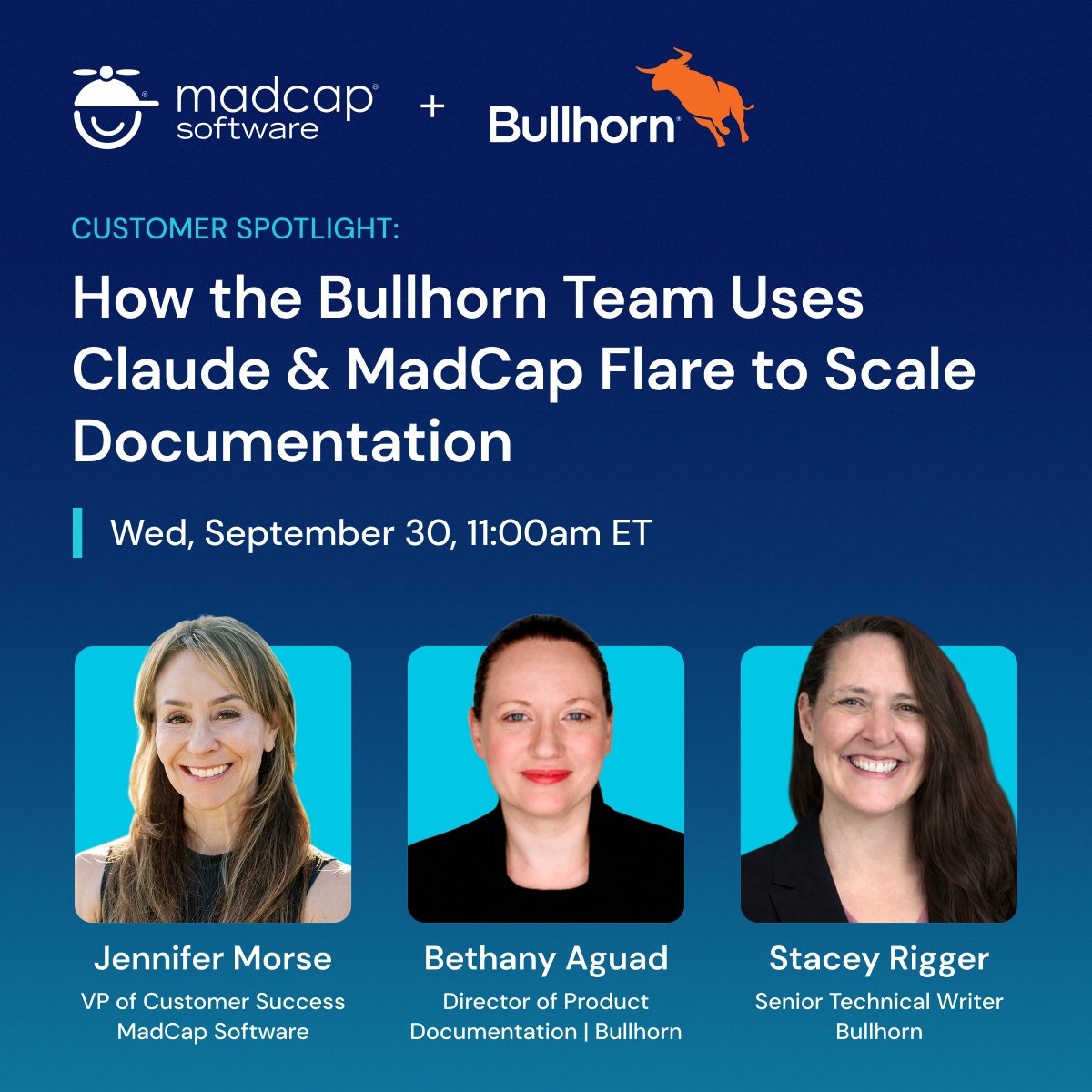 MadCapSoftware's tweet photo. See how Bullhorn built Claude into its MadCap Flare workflow. Learn how they use AI for planning, authoring, and maintenance, where human judgment still matters, and how they protect content quality.

Reserve your spot: https://t.co/3BU1ZtLtSw https://t.co/VjEoN2pCwp