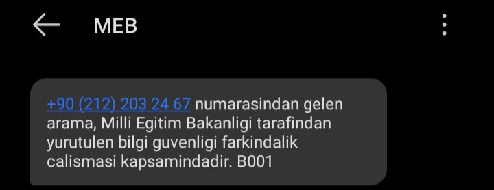 erhandirliktr's tweet photo. @tcmeb 
Bu numara arayıp kişisel MEBBİS'ime yurt dışından giriş yapılmaya çalışıldığını söyleyip 2 dk içinde TCKN ve bazı bilgilerimi tuşlamamı istedi !
*
Kibarca yüzüne kapattım(!)
*
Gerçekse bu zamanda kim bilgi paylaşır?
Değilse MEB çalışanı oldugumu vs nasıl biliyorlar? https://t.co/Vd36aP6xyq