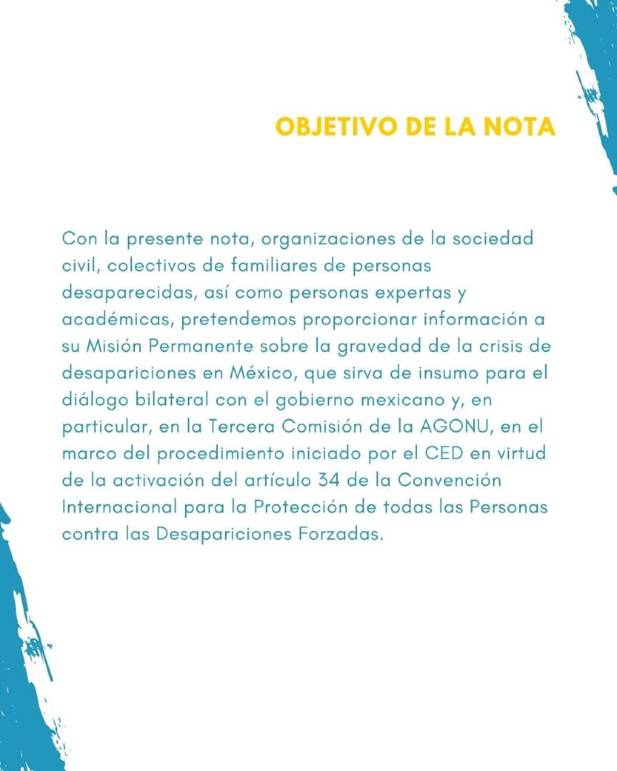 RedTDT's tweet photo. Colectivos de familias y organizaciones de derechos humanos enviamos una carta a los Estados miembros de la Asamblea General de la ONU, con una propuesta para seguimiento al artículo 34 de la Convención contra las Desapariciones Forzadas.

https://t.co/bEanKZX9oe https://t.co/J6e0xmtabh
