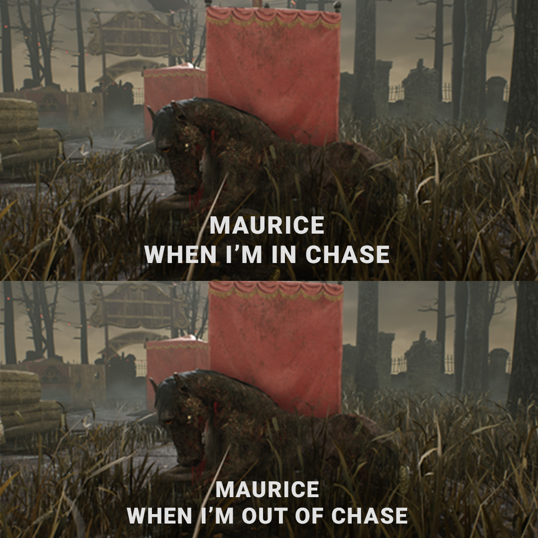 DeadbyDaylight's tweet photo. Okay, Maurice - Don't get up all at once! Please, take your time! 🙃 https://t.co/9RBGPwZPvm