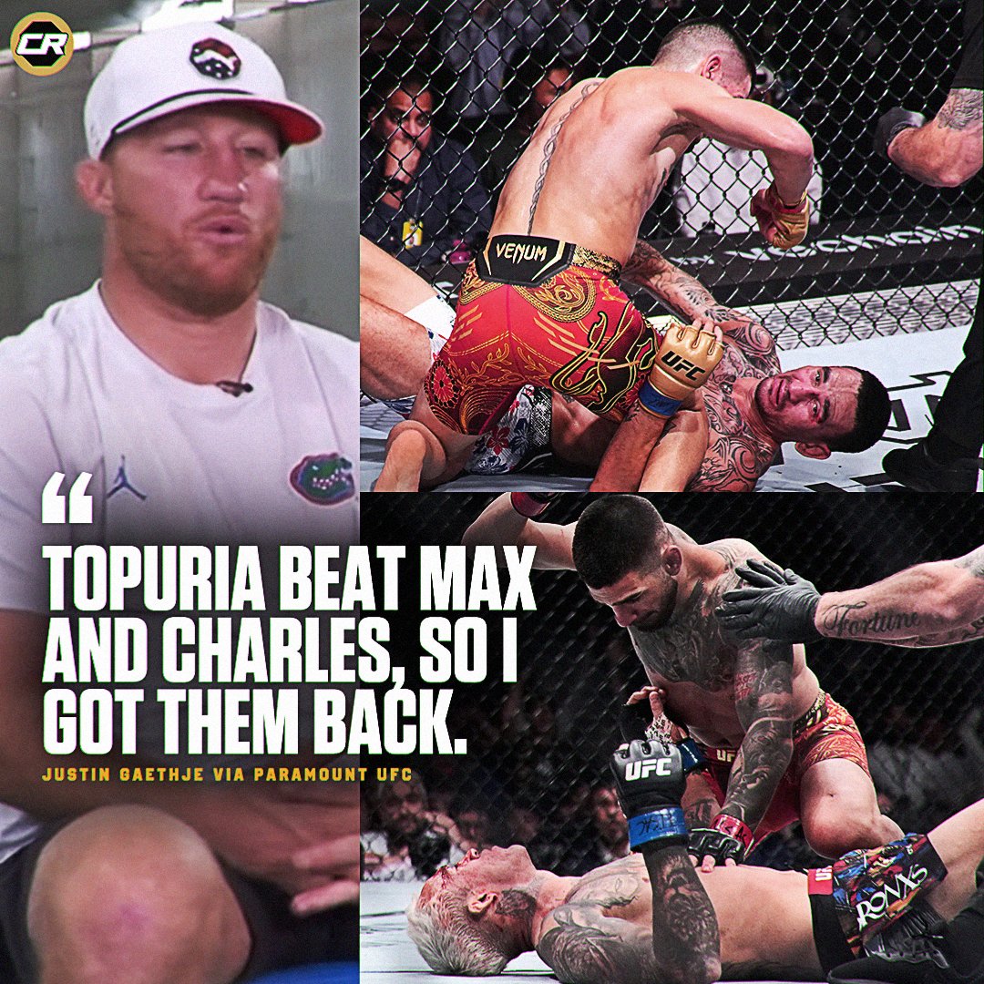 ChampRDS's tweet photo. Justin Gaethje says he'd rather fight Conor McGregor than rematch Charles Oliveira or Max Holloway

"If I could pick anybody who would I fight again? It would've been Oliveira or Holloway but since Topuria beat them, I'm gonna go and justify it to myself like I got them back. I guess McGregor, it would be fun to shut him up."

(via @UFConParamount)