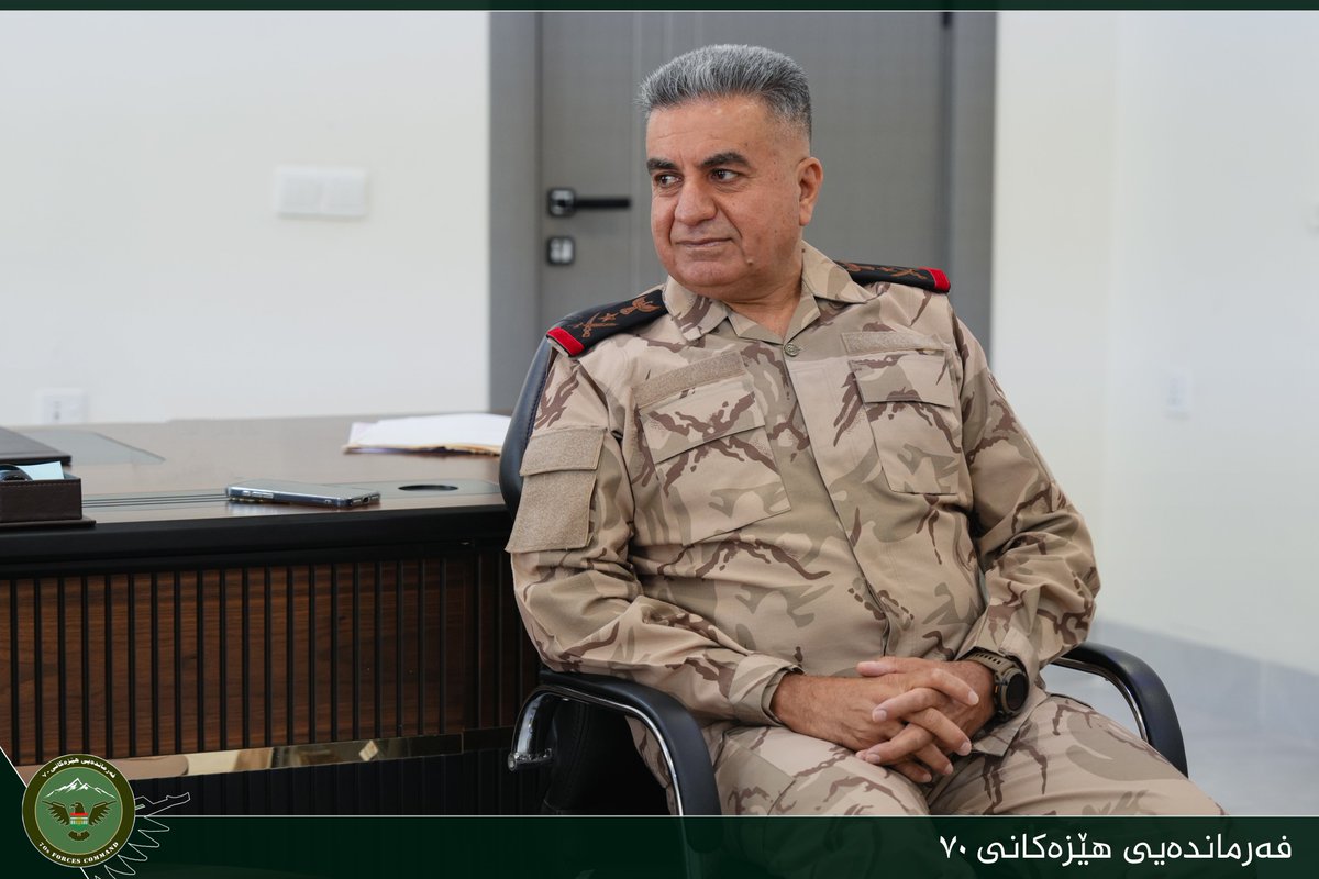AreaCommad2's tweet photo. Staff Lt. Gen. Omar Salih Hassan, Commander of Forces 70, received Capt. Francesco Rubino, Commander of the Italian Special Forces Task Force 44 (TF44), in Iraq, marking the end of Rubino’s tenure and the handover of command to Capt. Siege.

Staff Lt. Gen. Hassan commended Rubino’s contributions to supporting the Kurdistan Peshmerga Forces, particularly in military training and capability development, and congratulated his successor on assuming command.

The two sides also discussed future joint plans and ways to strengthen coordination and cooperation between the Peshmerga Forces and Italian Special Forces.