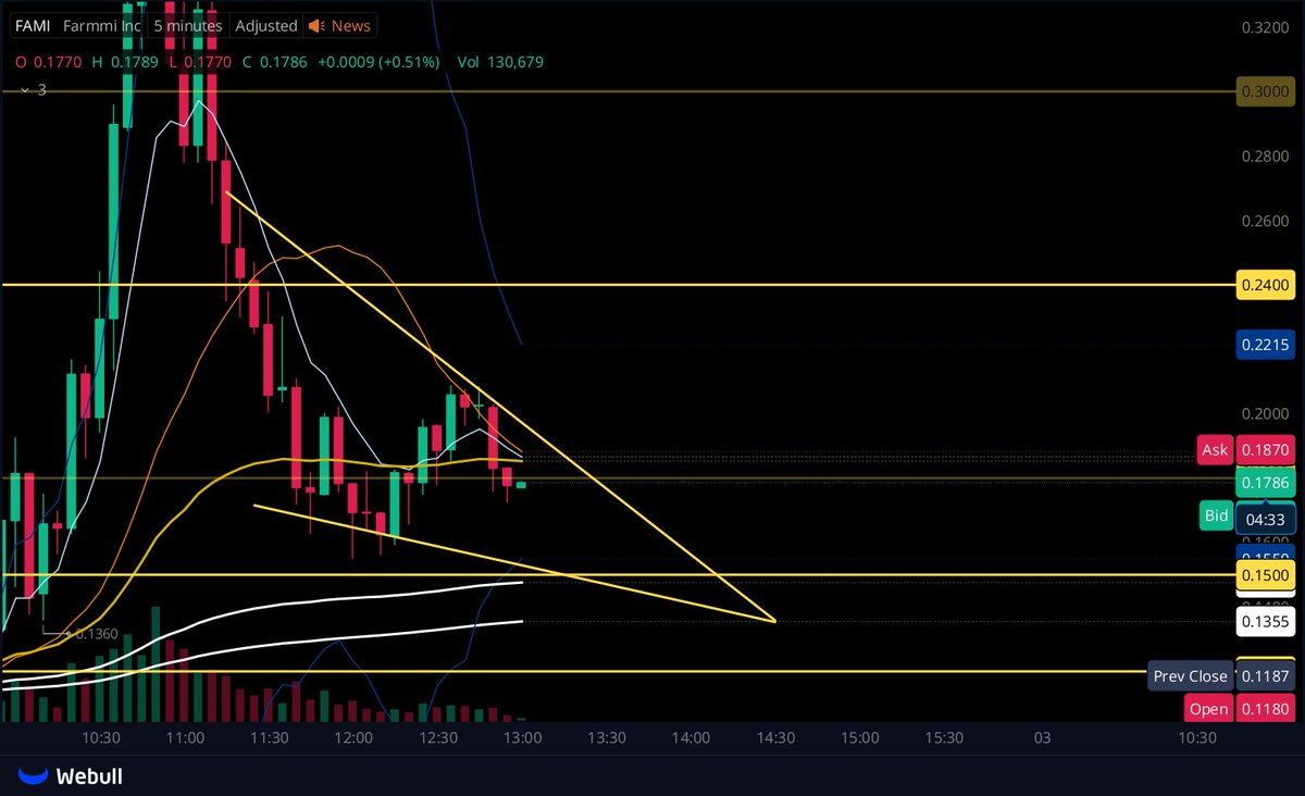 jacobeckooo's tweet photo. $FAMI - Break $0.24 and we move at least +8%.

This stock has pulled back a lot, but nothing goes down forever. Still plenty of volume in this and it remains in the Top Gainers, so most of the volume in this remains bullish.

I think one more squeeze is likely. I'll be waiting! https://t.co/oWf5CZDx4u