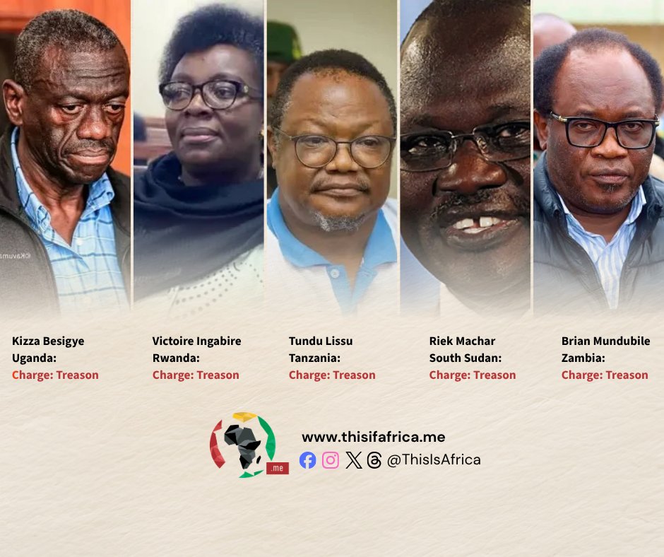 observerug's tweet photo. African opposition leaders currently facing treason charges in their respective countries https://t.co/ywK9IT8rch