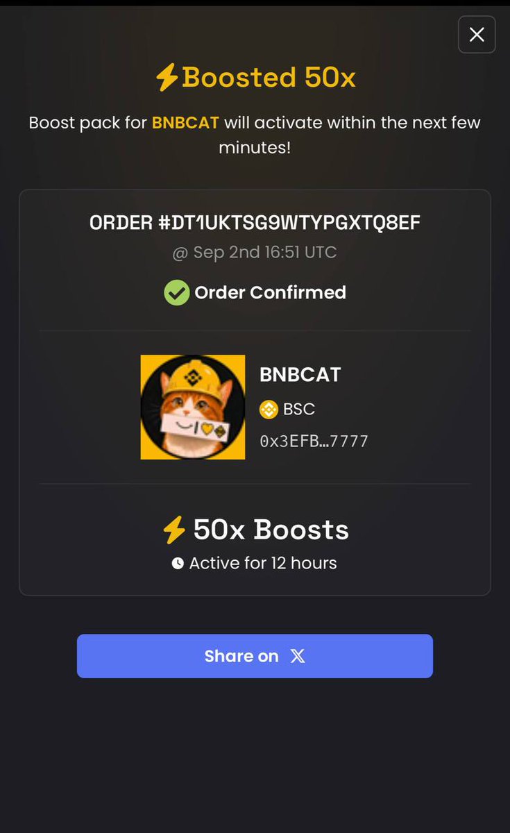BinanceCat_x's tweet photo. Our community of whales has come together to put some of their BNB rewards (374 BNB rewarded to holders already) towards a boost for us! We will be using our rewards strategically going forwards as well for announcements! Big things ahead fam! :) $bnbcat https://t.co/yQXJwhoUc0