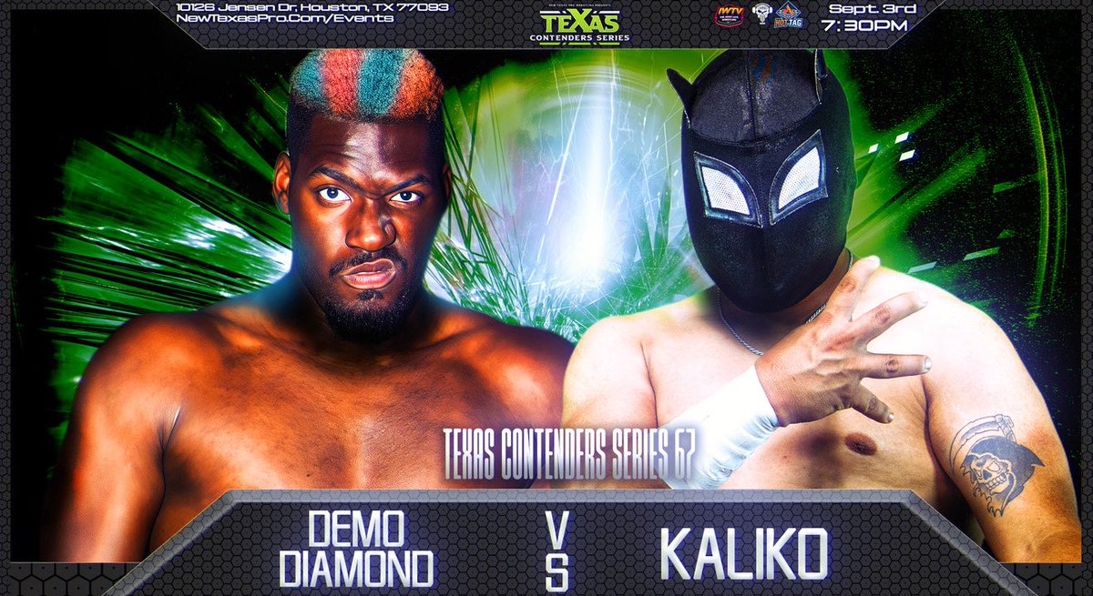 texascontenders's tweet photo. ❗️MATCH ANNOUNCEMENT❗️

Singles Match:
@thetruthdemo v @TXC_KALIKO 

Live on @indiewrestling &amp; YouTube 
Sponsored by @HPCBadGuys 

#TCS67 • 9/3 • 7:30PM
HPA2 • Houston

🎟️: https://t.co/5q9PT7aDah https://t.co/eKFLWzOShj