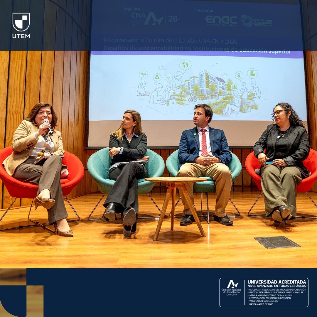 utem's tweet photo. #RepresentantesUTEM | La rectora y presidenta de las @uestatales , @mpdurans participó en el “II Conversatorio Cultura de la Calidad 2026. Desafíos de sustentabilidad en instituciones de educación superior”, organizado por la Comisión Nacional de Acreditación (CNA). https://t.co/pLeLArNa03
