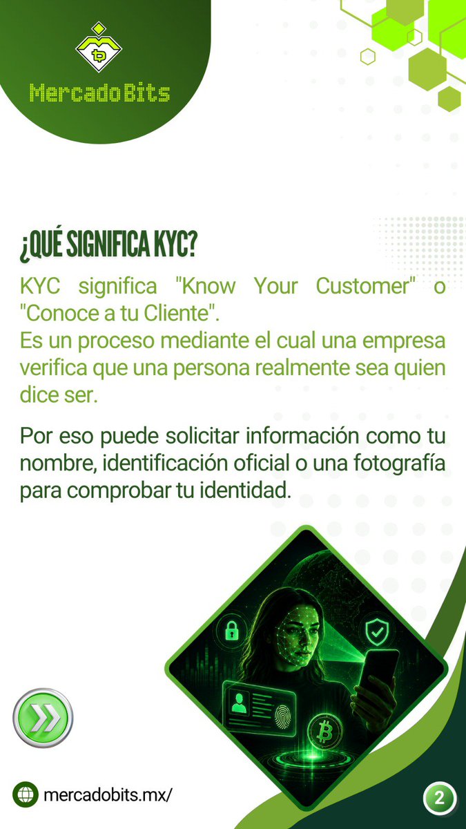 MercadoBitsMX's tweet photo. 🔐 ¿Qué es KYC y por qué es importante?

El KYC (Know Your Customer) es un proceso utilizado por empresas para verificar la identidad de sus clientes, conocer con quién están operando y contribuir a la seguridad de sus servicios.

#Blockchain #KYC #exchange https://t.co/UBaKlHFdDR