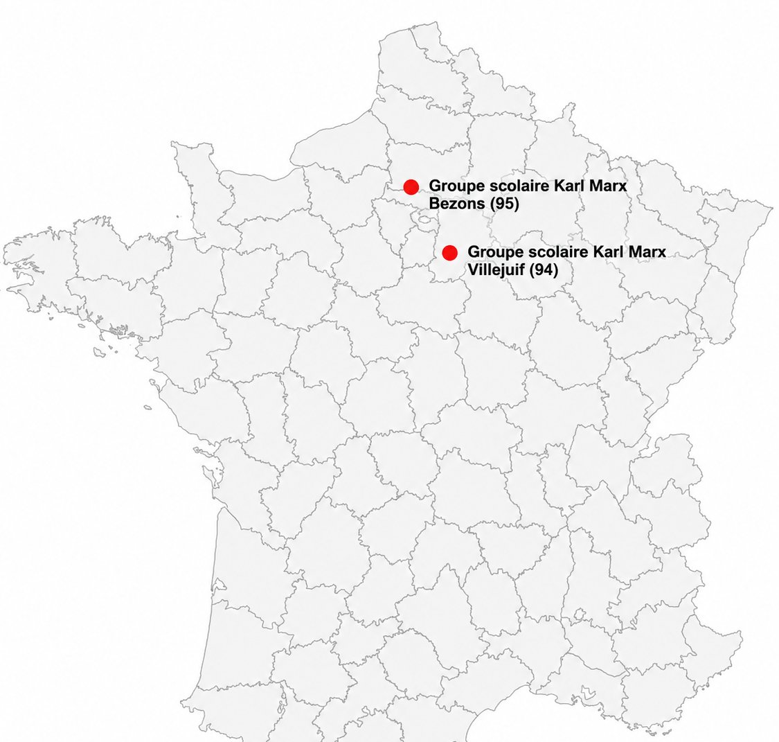 DataRealis's tweet photo. Comme on parle de débaptiser un équipement public : en France, en 2026, il existe encore 2 groupes scolaires "Karl Marx". A Bézons, ce sont des maternelles et des écoliers et à Villejuif, des écoliers et des collégiens qui ont fait leur rentrée dans le groupe scolaire KARL MARX. https://t.co/Jjqf3jgnGq